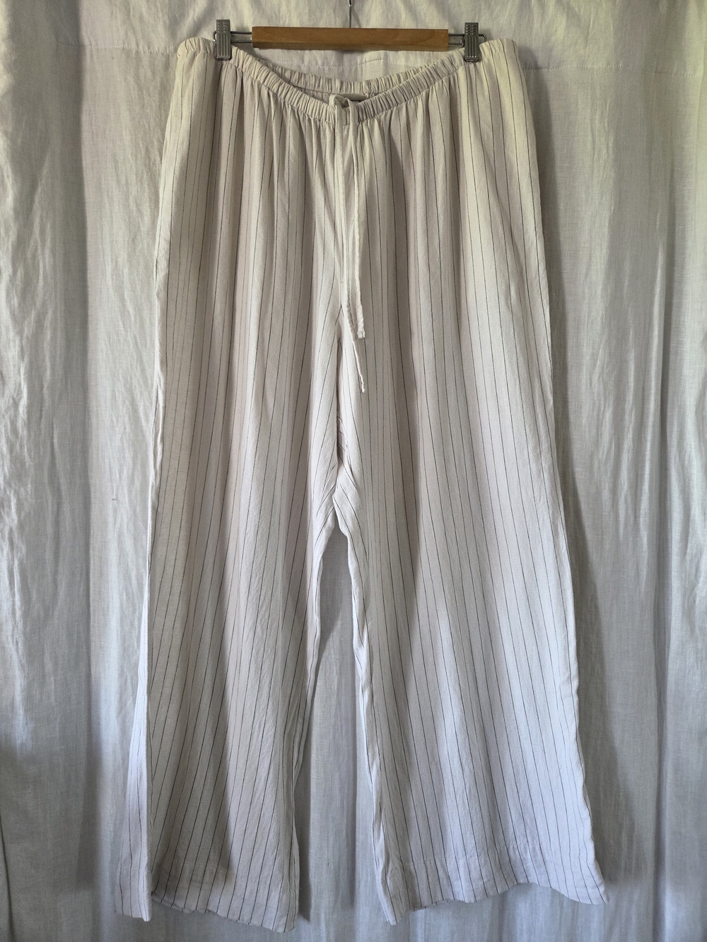A New Day | Cream Pinstripe Drawstring Wide Leg Pants